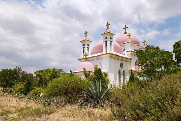 Řecký Ortodoxní Klášter Dvanácti Apoštolů Kafarnaum Tropický Park Kolem Kostela — Stock fotografie