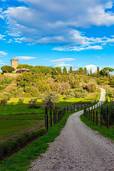 Itália Beleza Mágica Província Toscana Estrada Terra Cênica Para Topo — Fotografia de Stock