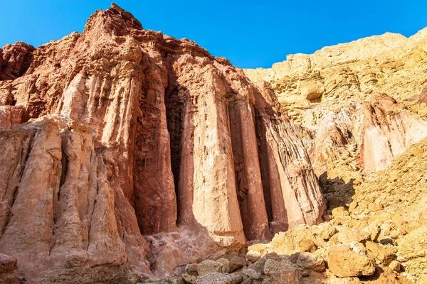 Grand Magnificent Pillars Amram Israel Multicolored Landscape Formations Eilat Mountains — Stock Photo, Image