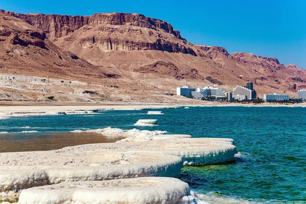 Israelische Küste Warmer Wintertag Februar Verdunstendes Salz Bildet Kristalle Auf — Stockfoto