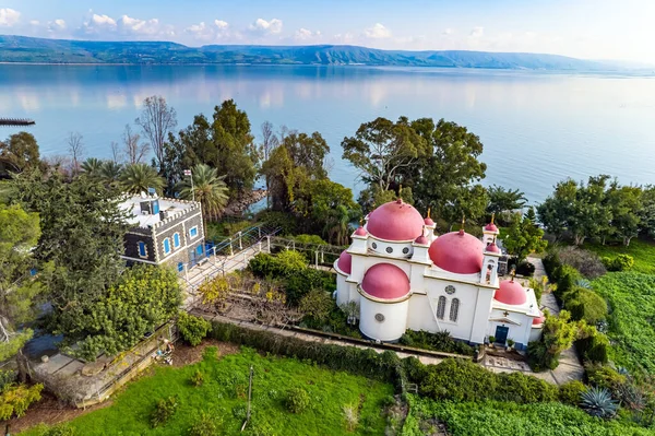 Izrael Řecký Ortodoxní Klášter Dvanácti Apoštolů Kafarnaum Klidný Zimní Den — Stock fotografie