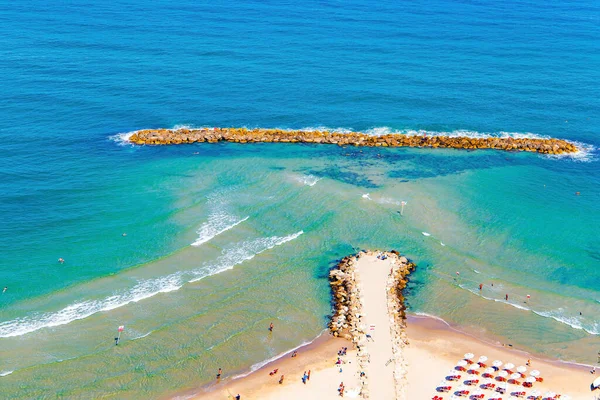 Израиль Великолепный Песчаный Пляж Тель Авиве Фото Взято Крыши Высотного — стоковое фото