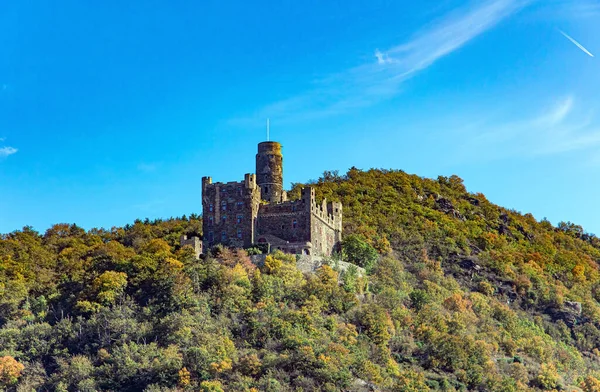 Scenic Castle Mouse Steep Wooded Banks Great River Rhine Medieval — Stock Photo, Image