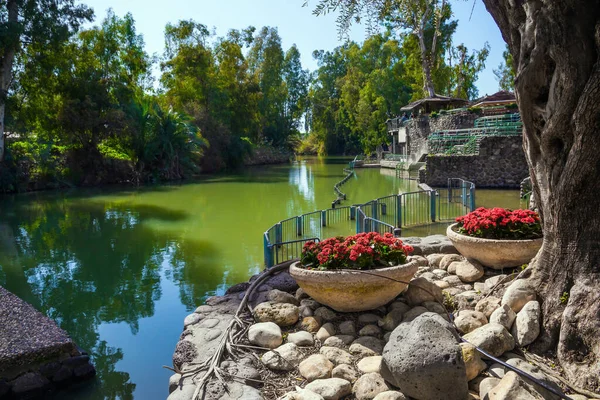 Fiume Giordano Yardenit Israele Riva Del Fiume Piantata Con Alberi — Foto Stock