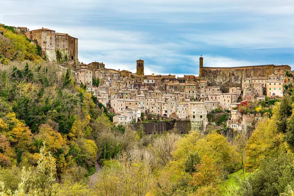 Tuff City Sorano Fairy Tale Stone Fortress Top Wooded Hill — Stock Photo, Image