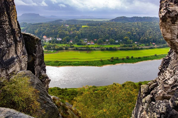 Svizzera Sassone Germania Scogliere Sabbiose Bastei Alte 200 Metri Sopra — Foto Stock