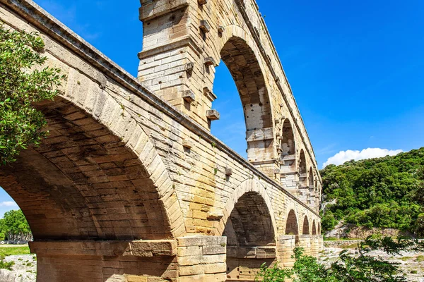 Picturesque Antique Bridge Aqueduct Pont Gard Tallest Roman Aqueduct Interesting — Foto Stock