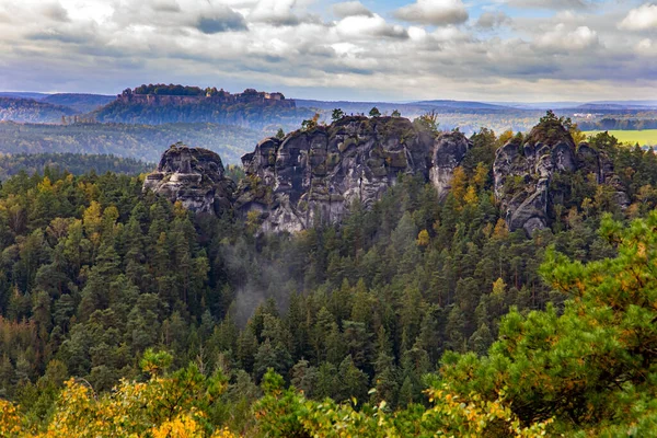 Germany Cloudy Autumn Day Romantic Trip Saxon Switzerland Picturesque Sandy — 스톡 사진