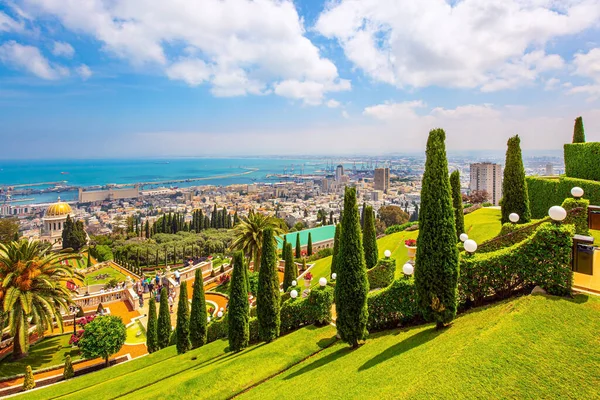 Bahai World Center Descent Mediterranean Sea Magnificent Colonnade Gilded Dome — Stock Photo, Image