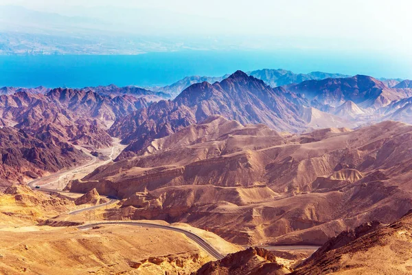 Formazioni Paesaggistiche Nelle Montagne Intorno Eilat Autostrada Collega Città Più — Foto Stock