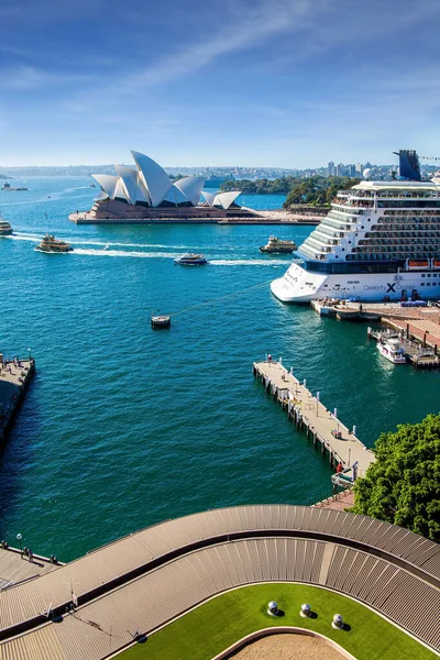 Ausztrália Híres Sydney Harbor Hajókirándulás Egy Turistahajón Kikötő Festői Partjai — Stock Fotó