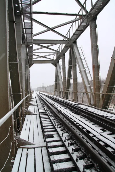 Railway bridge through freeze river — Stock Photo, Image