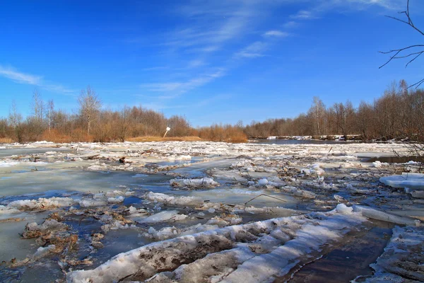 Hielo de otoño en el pequeño río — Foto de Stock