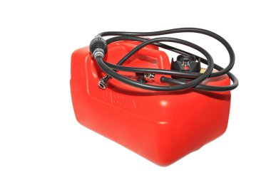beyaz zemin üzerine kırmızı jerry can