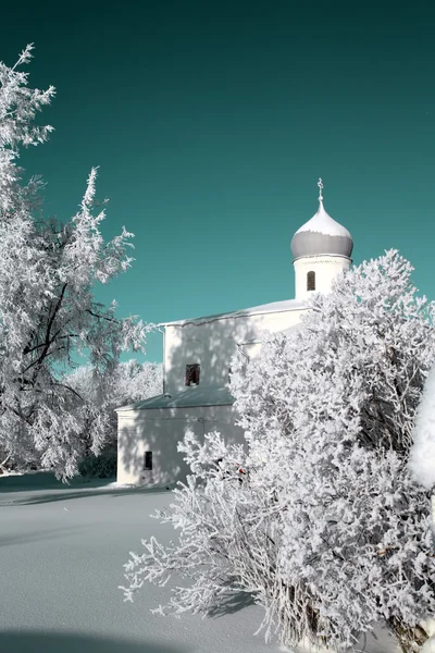 Christian orthodox church in snow — Stock Photo, Image