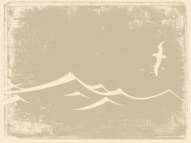 Sea gull siluet vektör çizim grunge arka plan üzerinde