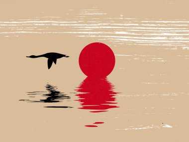 Kaz siluet vektör çizim grunge arka plan üzerinde