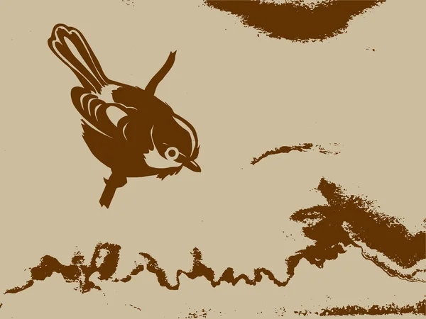 Силует птаха на гранжевому фоні, Векторні ілюстрації — стоковий вектор