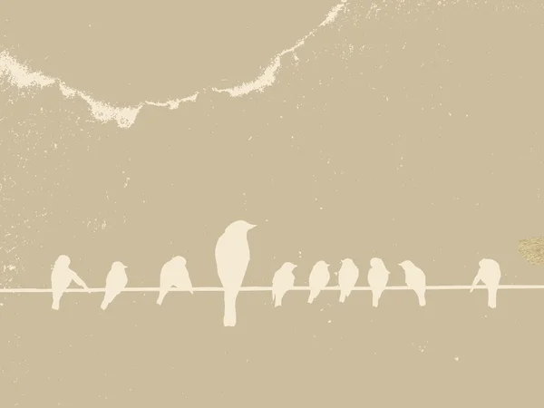 Birds on wire on grunge background, vector illustration — Stock Vector