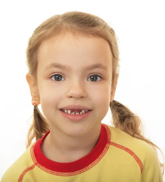 Niña sin dientes superiores . — Foto de Stock