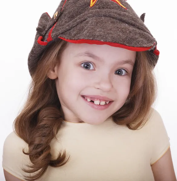 Menina bonita em Budenovka . — Fotografia de Stock