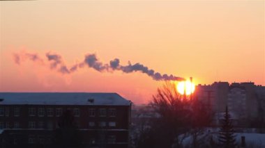 Kış City gündoğumu. Omsk. Rusya. Timelapse görünümü