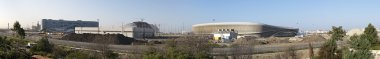 Sochi 'deki Olimpik Park' ın inşaatı için panorama. Rusya.