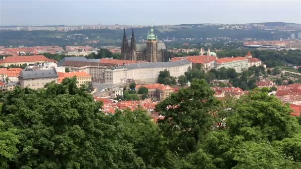 Katedrála svatého Víta na Pražském hradě (pohled z Petřínské rozhledny) — Stock video