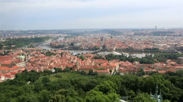 Vltava rzeka w Pradze (widok od Petrin wieża widokowa) — Wideo stockowe