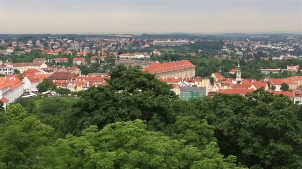 Река Влтава в Праге (Вид с Петринской смотровой башни ) — стоковое видео
