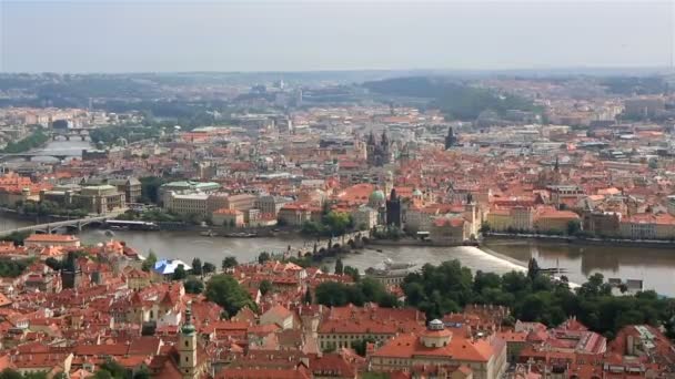 Charles Bridge (View from the Petrin Lookout Tower) — Stock Video
