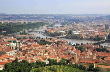 Prag tarihi merkezi. Petrin gözetleme kulesinden göster.