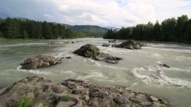 güzel yaz manzara dağ nehir katun. Timelapse görünümü.