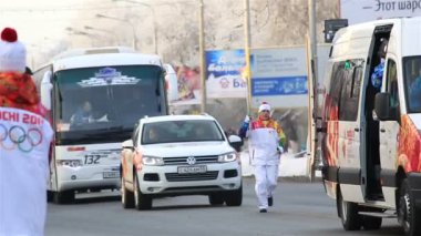 omsk, Olimpiyat Meşalesi koşusu. Rusya.