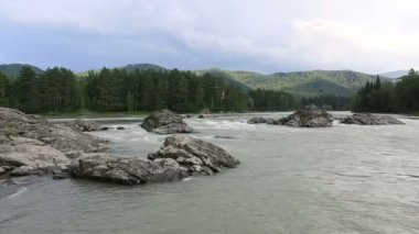 güzel yaz manzara dağ nehir katun. Timelapse görünümü.