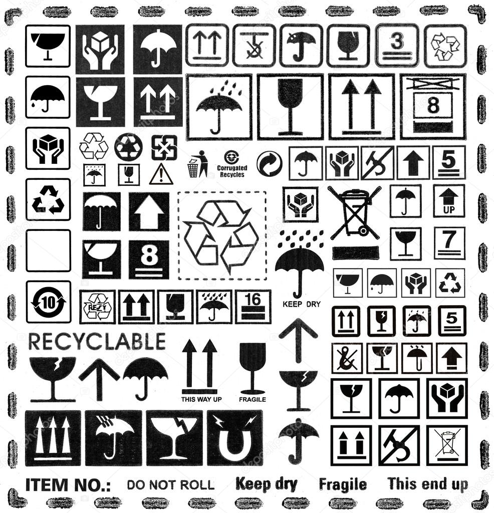 Cardboard box symbols set