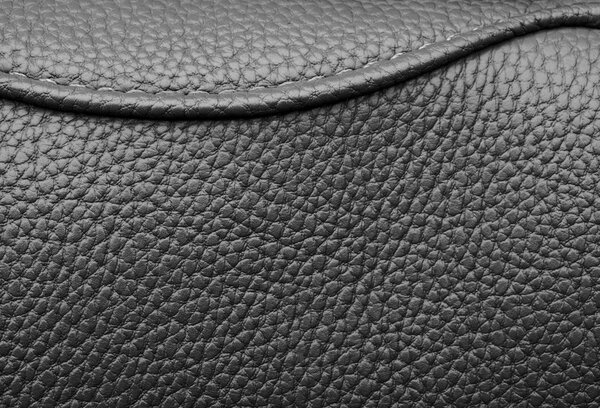 Texture of black leather with black stitching