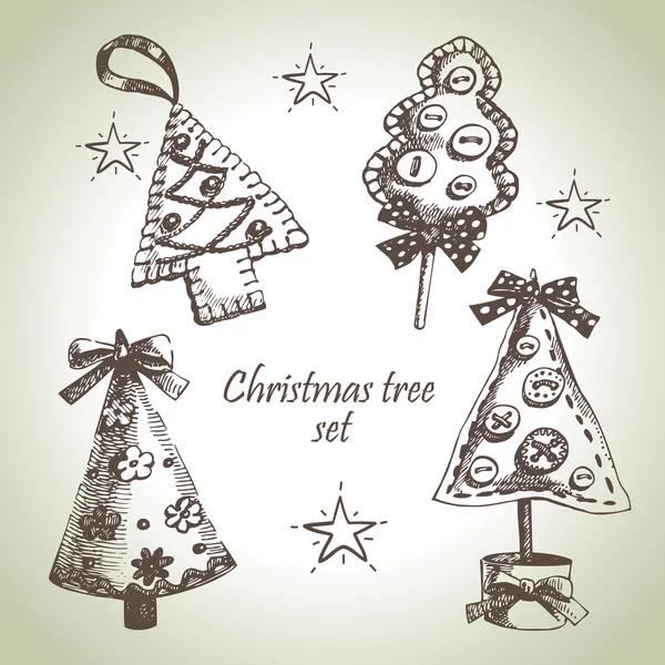 Set disegno albero di Natale disegnato a mano — Vettoriale Stock