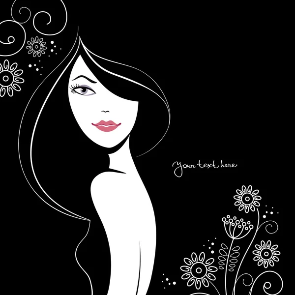 Hermosa silueta de mujer con flores — Vector de stock