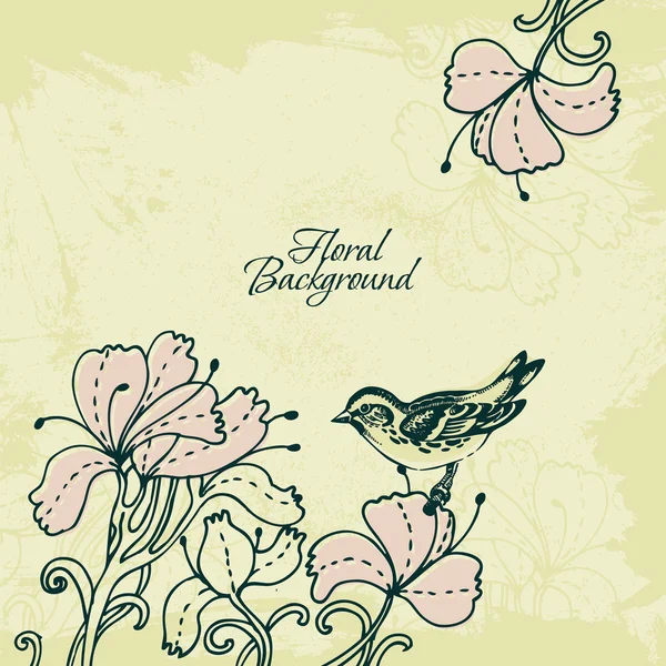 Fondo floral con pájaro — Vector de stock