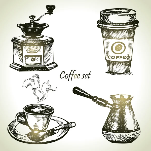 Ručně kreslená kávová souprava — Stockový vektor