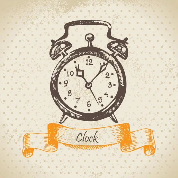 Reloj despertador, ilustración dibujada a mano — Vector de stock