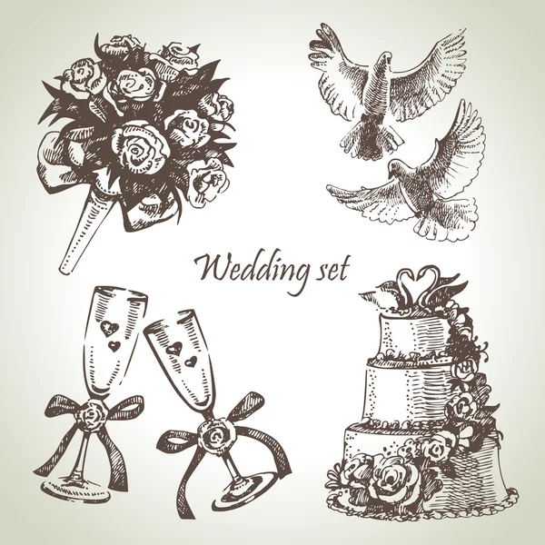 Düğün seti. El çizimi illüstrasyon — Stok Vektör