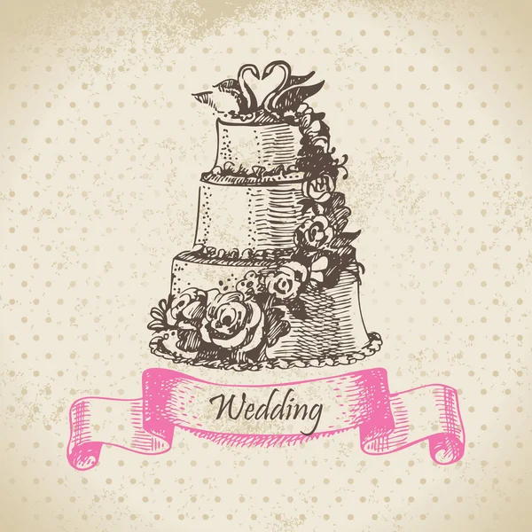 Un gâteau de mariage. Illustration dessinée main — Image vectorielle