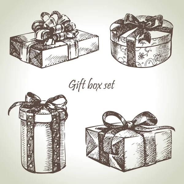 Set of gift boxes. Hand drawn illustration — Stock Vector