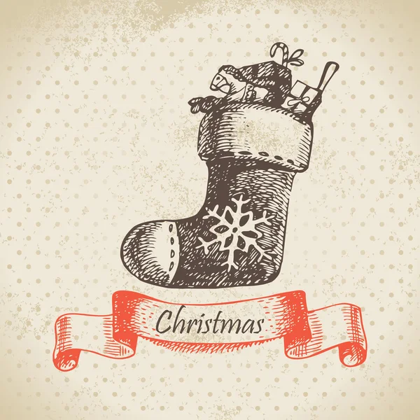 Chaussette de Noël. Illustration dessinée main — Image vectorielle