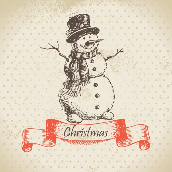 Χριστουγεννιάτικος χιονάνθρωπος. Χειροποίητη απεικόνιση — Διανυσματικό Αρχείο