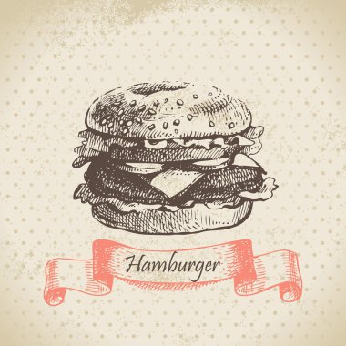 Hamburger. El çizimi illüstrasyon