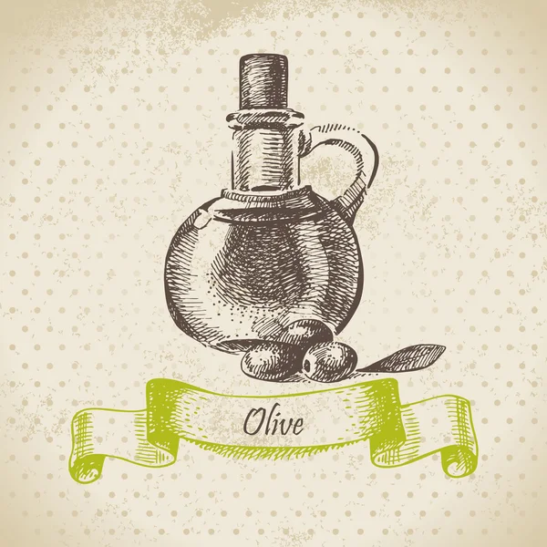 橄榄油。手绘插图 — 图库矢量图片