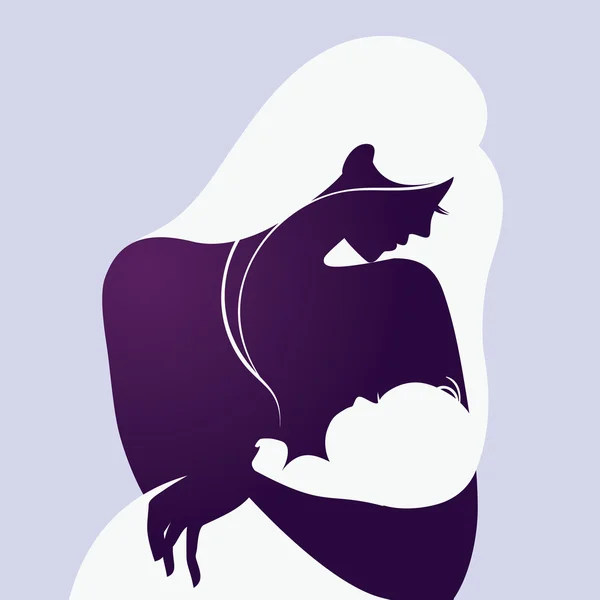 Beautiful mother silhouette with baby — Stock Vector